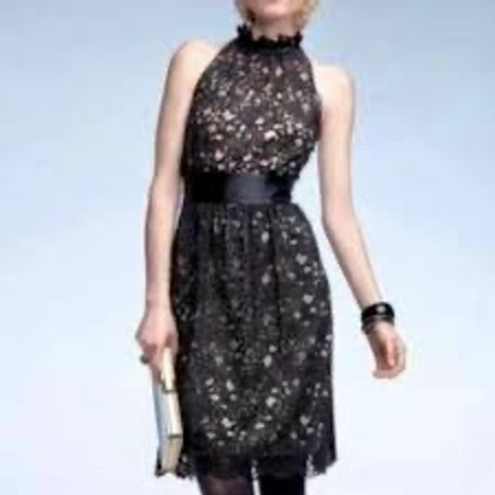 Banana Republic Womens Black Floral Lace Halter Neck Cocktail Dress Size 8